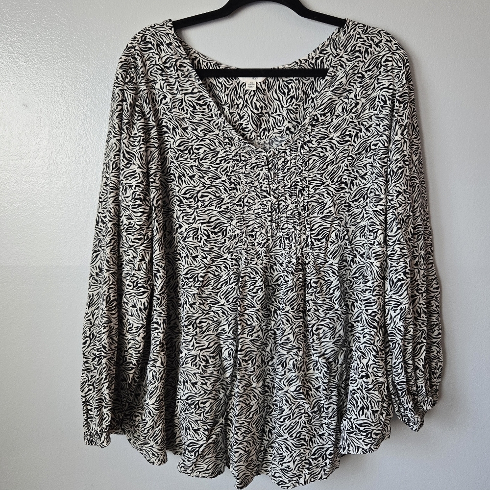 (3/$25) Terra & Sky Zebra Print Babydoll Blouse | V-Neck Boho Size 2X